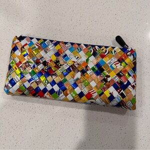 Y2K Candy Wrapper Lined Zippered Clutch Small Bag Multicolor Unique Upcycled